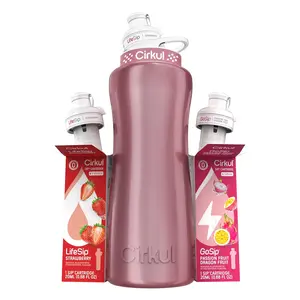 Cirkul 32oz Rose Gold Stainless Steel Water Bottle Starter Kit with Lid, 2 Flavor Cartridges, Strawberry & Passion Fruit Dragon Fruit, Zero Sugar, Zero Calorie Flavored Water Beverage System