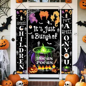 Halloween Party Decoration Witch Party Decoration Halloween Front Porch Banner Background Witch Decoration Photography Studio Props Decoration Supplies 180x90cm