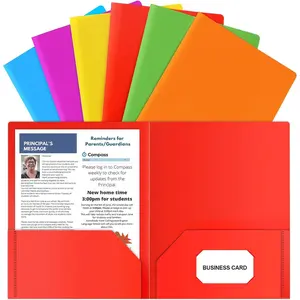 Plastic Folders with Pockets, 6 Color Heavy Duty Two Pocket Folder Business Card Holder for Office High School