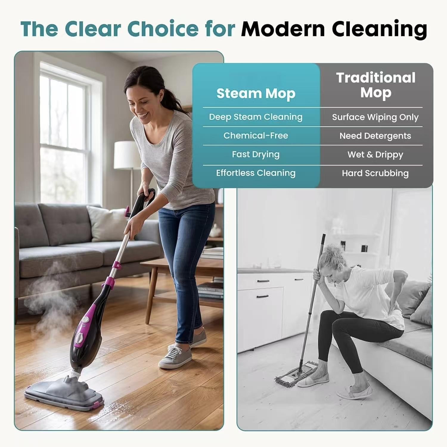 1550W Steam Mop & Handheld Cleaner 10-in-1, Multi-Surface Floor Steamer for Hardwood Tile Carpet, Detachable for Windows Grout, 16FT Cord & Pads Included
