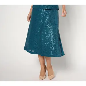 Isaac Mizrahi Live! Petite Always Isaac Knit Sequin Midi Skirt