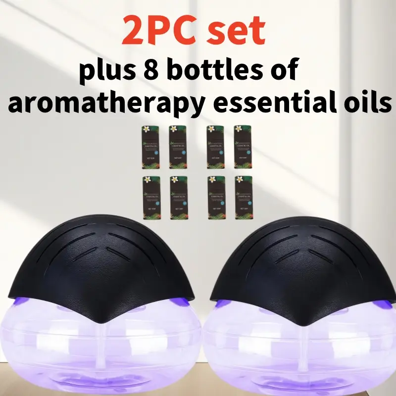2-piece air purifier set, free 8 bottles of aromatherapy oil, essential oil aromatherapy diffuser with LED night light, home office air purifier