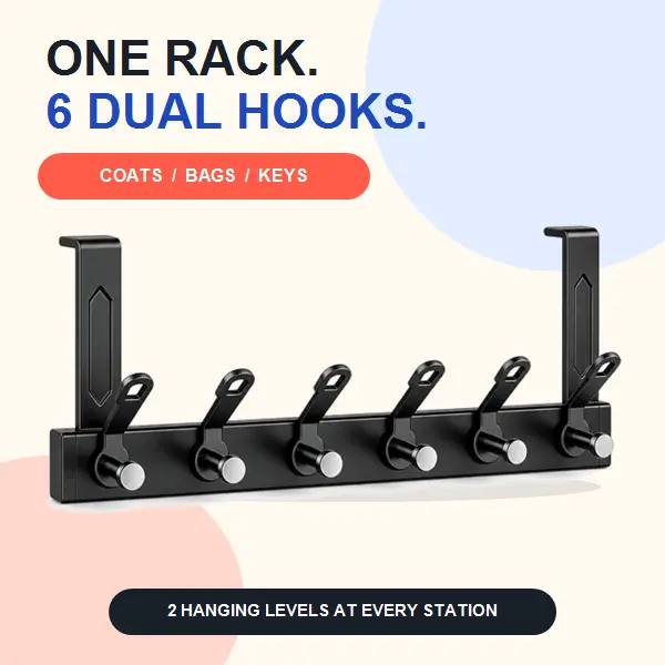 Aluminum Heavy-Duty Over Door Hanger - Easy Install, No-Damage Wall Mount Hook Rack, Home Accessory for Small Room Organization, Bathroom Decor