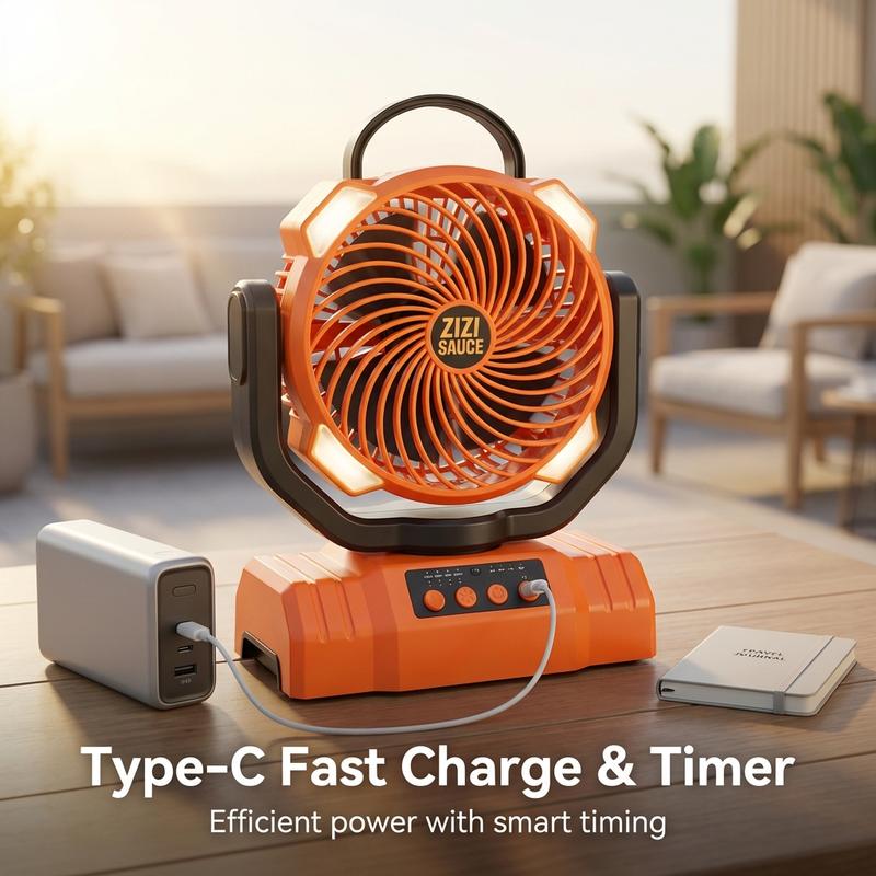 Zizi Sauce Portable LED Camping Fan 10000mAh Rechargeable 8.7-Inch Ultra Quiet Foldable Stand Compact Lightweight 3 Speed Settings for Outdoor Activities Operated Fan for CampingPortable Rechargeable Multifunction Fan battery fan rechargeable fan