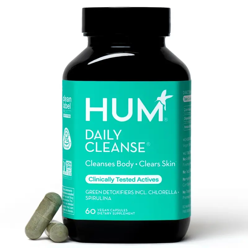 HUM Daily Cleanse Acne Supplement - Gut Cleanse Detox for Clear Skin with Organic Seaweed, Detoxifying Herbs, Zinc, and Spirulina | Skin Supplement Natural Wellness Boost Healthcare