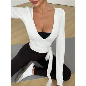 Women's Yoga Fitness Short Tight Top, V Neck Long Sleeve Elastic Soft Open Front Cardigan, Essential Minimalist Elegant Wardrobe Piece, Gym Tops