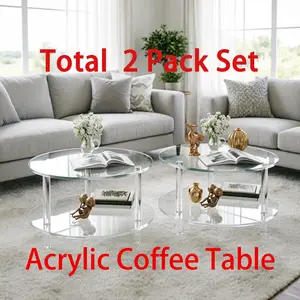 【2Pack 】ADISEN Modern Acrylic Detachable Bedroom Assembly,Modern Clear Acrylic Round Side Table,2 Tier Detachable End Table,13" Wide Drink Table for Small Spaces,Acrylic Coffee Table for Living Room, Bedroom,Study Room Round,Easy Assembly,Clear