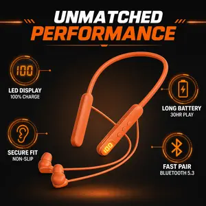 Bluetooth Neckband Wireless Earbuds - Digital Audio Stereo Electronic Headphones with 4888H Long Standby, IPX7 Waterproof, Noise Cancelling, LED Power Display, Charging Function for Gym, Running