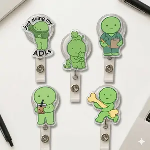 Funny Smiskii Inspired ADLs Assistant Boba Bone Cats Sparkly Retractable Badge Reel Cute Anatomy Acrylic ID Holder For OT Nurse Gift