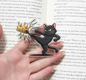 Funny Black Cat Kicking Crown Phone Grip Aesthetic Phone Holder for iPhone Cute Cat Lover Merch Spooky Vibe Kindle Decor Accessory Gift for Women Girls
