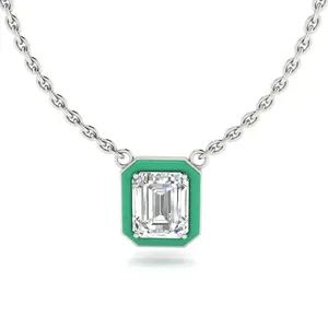 1.5 Carats Green Ceramic Certified Emerald Cut Lab Diamond Necklace