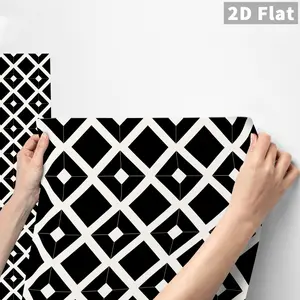 1PC QT WallSticker Black White Diamond Geometric Self-Adhesive Sticker Frosted PVC Waterproof Oil-Proof Kitchen Bathroom Decor