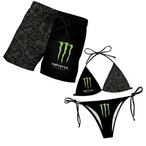 Monster Energy Pipeline Punch Matching Swimwear Set - Women's Tropical Hibiscus Bikini, Men's Swim Trunks