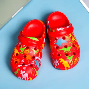 Lightweight Dinosaur Clogs Breathable Non-Cartoon Boys Casual Cute Indoor Outdoor Beach Shoes Without Lining Fun Dinosaur Print