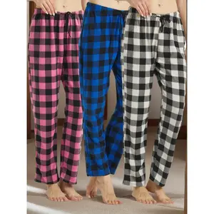 3 Pack Womens Fleece Pyjama Bottoms Ultra Soft Checked Lounge Pants Winetr Pyjamas for Women PJs Loungewear Pjs Trousers Pajamas