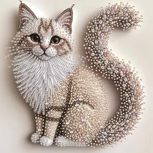 5D Diamond Painting Kit, Fluffy Cat Theme, Handmade, 2D Flat Print, Irregular Diamonds, Canvas Material, Acrylic Paints, Home Decor
