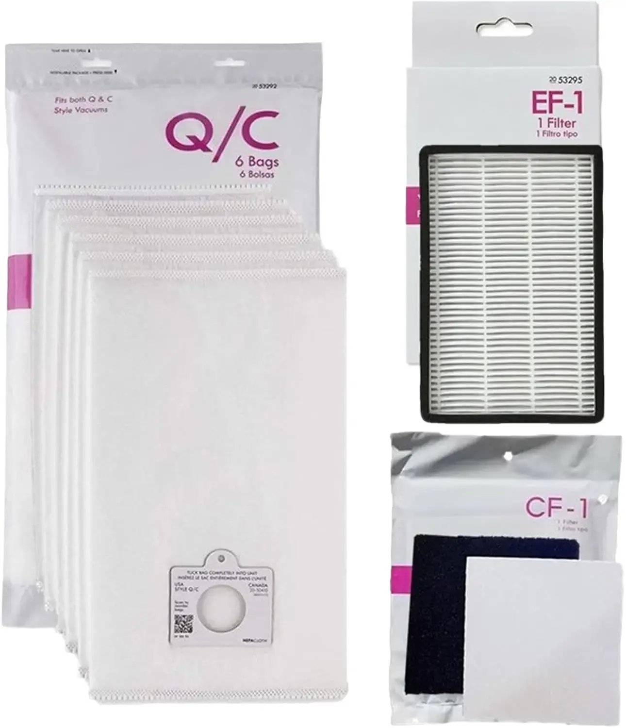 Kenmore Compatible Canister Vacuum Supply Kit. 6 Q/C Bags + 1 EF-1 Filter + 1 CF-1 filter. Compatible to 53292 53291 53295 86889 81002. Fits Progressive 25615 25813 27615 & Intuition 28014 29914