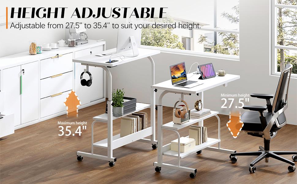 Nicole Selection Height Adjustable Side Table with Wheels, Mobile Rolling Laptop Stand, USB Charging + 2 Outlets, Adjustable Tray for Office/Home Use Nicole Selection Height Adjustable Side Table with Wheels, Mobile Rolling Laptop Stand, USB Charging + 2 Outlets, Adjustable Tray for Office/Home Use