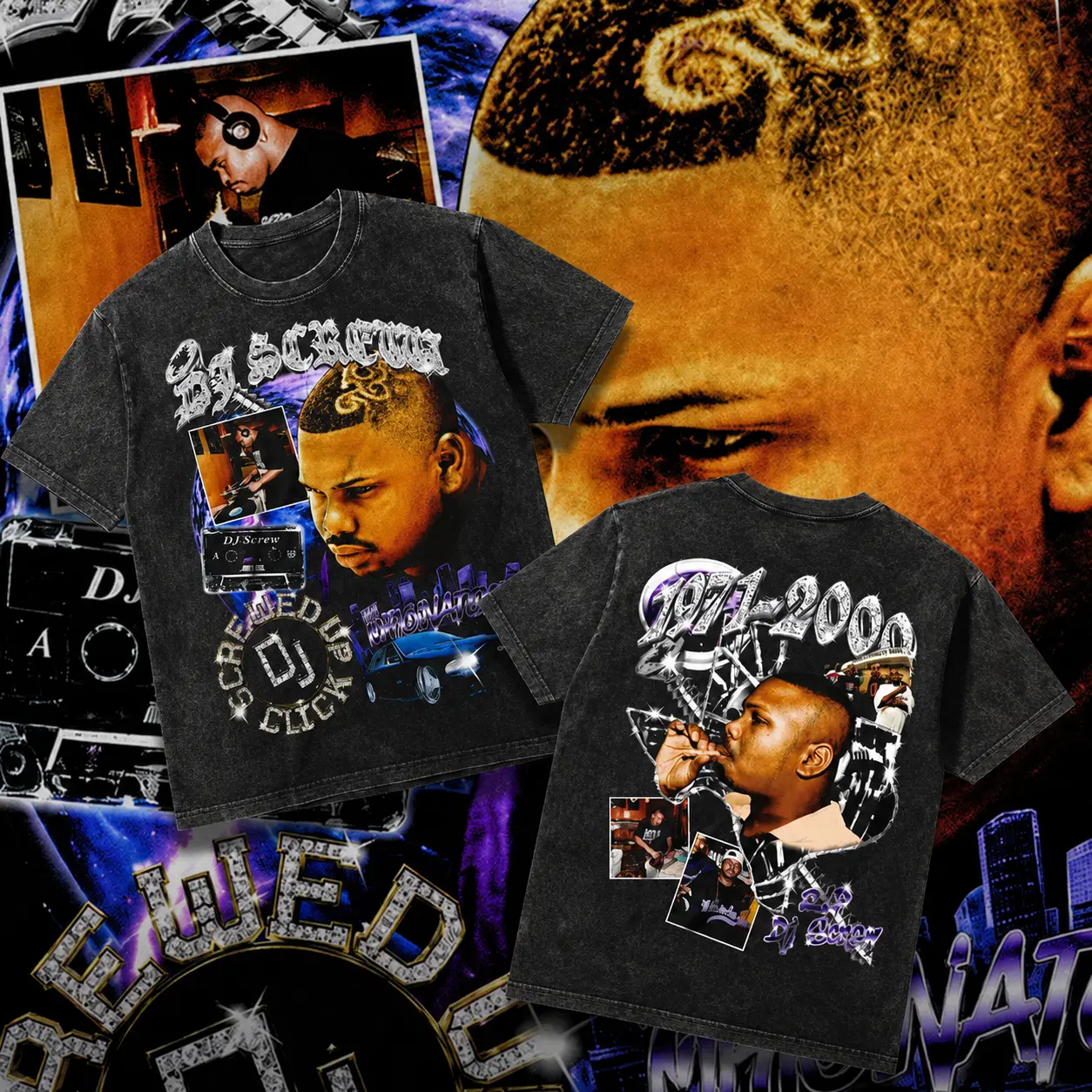 [Texans Revenge] DJ Screw The Originator Texas Washed T-Shirt For Men, Graphic Vintage Acid Wash Heavy Cotton Tee, Streetwear Oversized Cowboys Texas Mexican Fans, Made In US