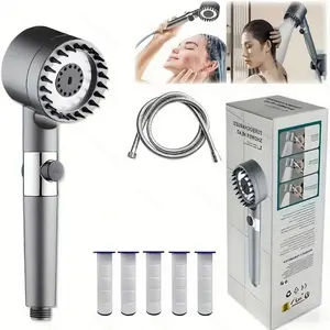 3Pcs High-pressure Shower Nozzle Set,Wall Mounted, 3-stage Adjustable Spray Mode, With 5 Dirt Removal Water Filters, Bathroom Shower Accessories,Spray Modes Shower Head with FilterAnd 60 Inch Hose Set,,Showerhead with ON/OFF Switch for Pets Bath