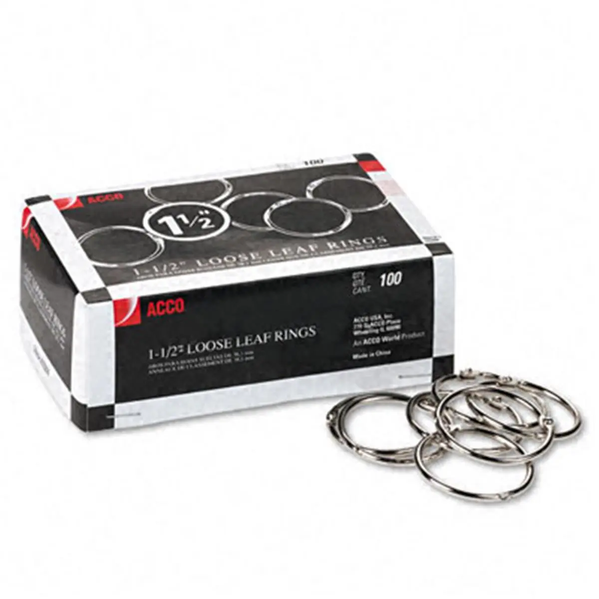 212 MAIN Nickel-Plated Tough Locking Rings - 1.5 in Diameter, 100 per Box, Easy Open/Close, Locking Position Design, Extra Security for Heavy-Use Office Stationery Supplies, Keys