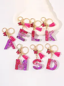 Cute Initial Keychain with Resin Glitter Butterfly Tassel, 26 Letter Pendant Key Chain for Women Girls Students Backpack Decoration Gift, Keychain for Bags