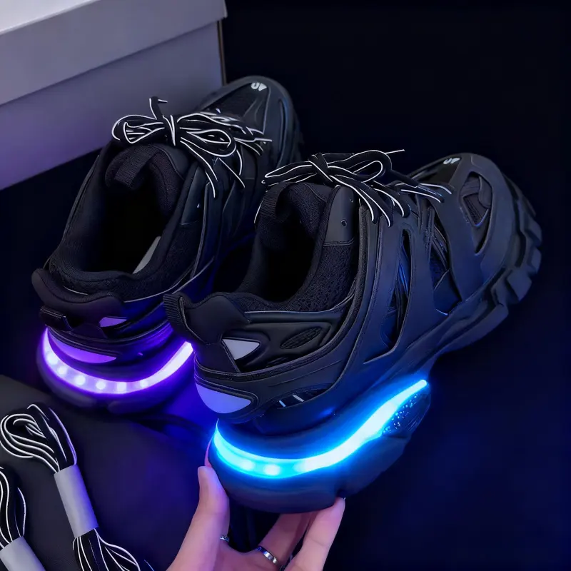 Retro Athletic Running Shoes - Track 3.0 Style Chunky Polyester Sneakers with LED Lights for Walking & Sports