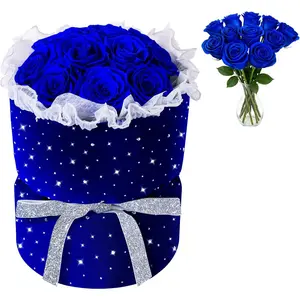 Forever Blue Roses Bouquet Preserved  with Lights for Delivery,  Real Immortal Eternal Flower with Rhinestones in  Box,Birthday for Her Mom Women Wife Girlfriend