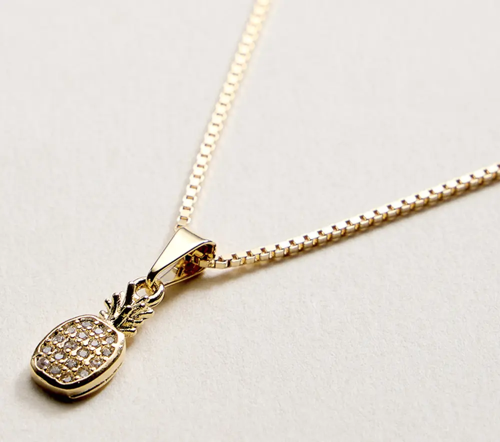 Pineapple Charm Necklace, Box Necklace