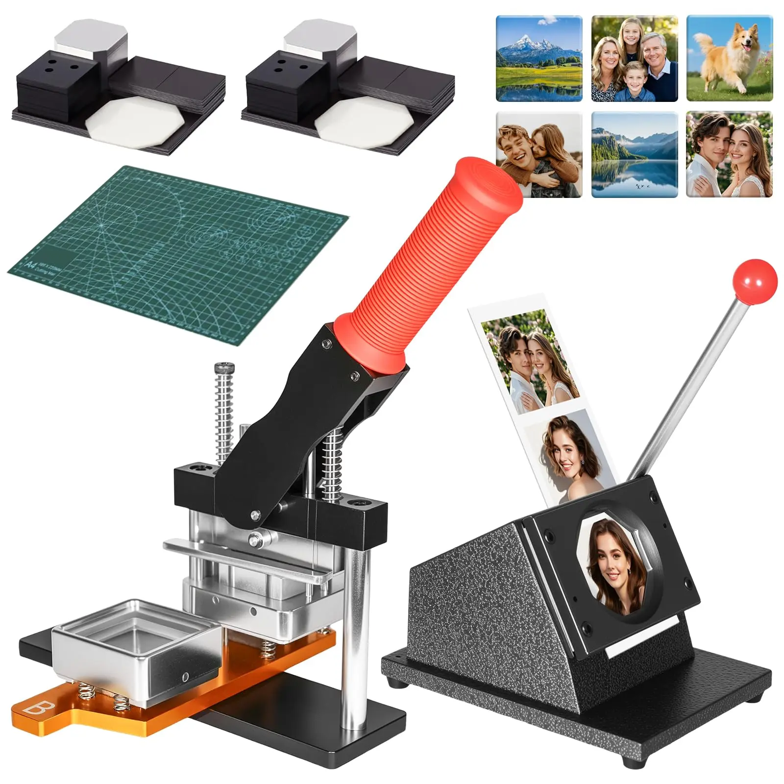 Exquimac 2x2 Inch Square Fridge Magnet Maker Machine Kit - DIY Photo Badge Press with Paper Cutter and 200 Pcs Consumables