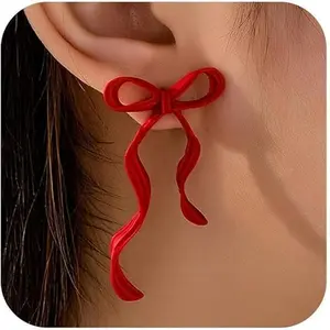 September Laurel  Red Bow Earrings Red Dresses for Women Party Bow Statement Jewelry for Dress Shirt Sweater, Party & Evening Outfits
