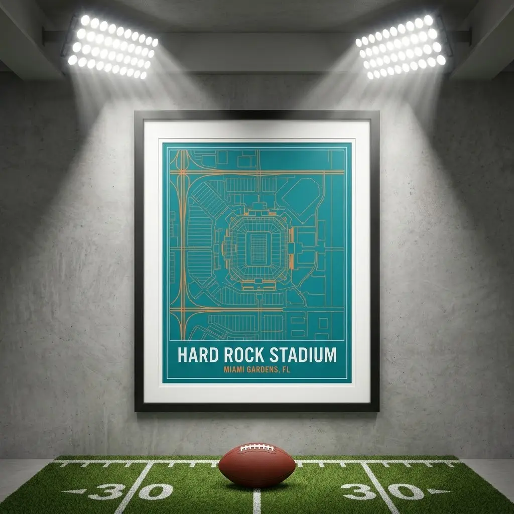 Miami Dolphins Hard Rock Stadium Location Map Print NFL Stadium Art Print Decor, No Frame