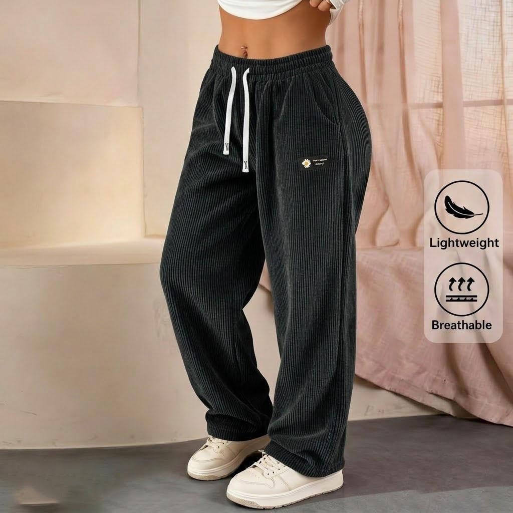 Women's 2-Pack Solid Plain Straight-Leg Corduroy Bottoms, Lady's All-Season Casual Pants with Fashionable Drawstring Waist, Ideal for Everyday Dates & Women's Fashion Gifting, Bottom