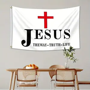 Jesus Flag 90x150cm Durable Polyester Material, Hole Design, Indoor Outdoor Use, Perfect for Dorms, Home Decor, Party Gifts, Christmas Decoration
