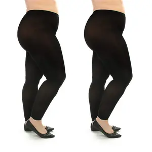 Silky Toes Womens Plus Size Opaque Microfiber Casual Footless Tights- 2 Pairs (1/2, Black)