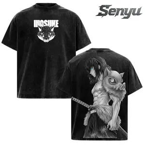 Inosuke Anime Washed Tee – Demon Slayer Vintage Manga T-Shirt, Cool Japanese Anime Graphic Shirt, Oversized Streetwear Trendy Otaku Gift, Aesthetic Shonen Anime Tee men clothing  Tropical Crewneck Gamis Tshirt Menswear Top  Shoe Stylish Casual Love