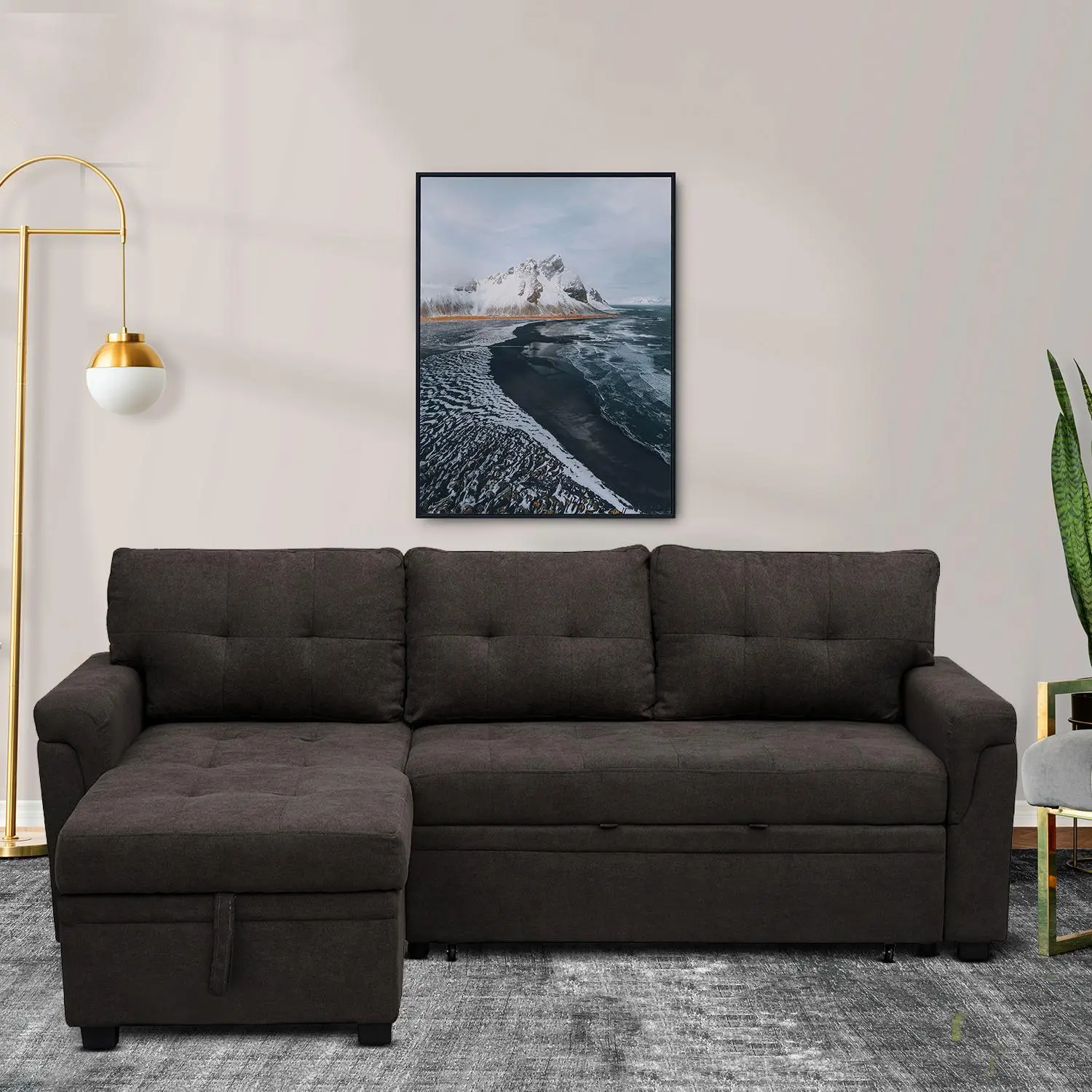 Maykoosh Sleeper Sectional Sofa with Convertible Sofa Bed & Chaise – Plush Stress-Relieving Comfort