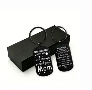 Double-Sided Engraved Stainless Steel Mom Keychain - Personalized Custom Engraved Message Metal Nameplate Keychain with Nameplate Engraving, Mothers Day & Birthday Gift for Mom from Daughter or Son, Personalized Keychain, Custom Keychains