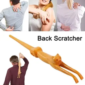 Cat Shaped Handheld Basswood Back Scratcher - Men Women Wooden Body Itching Stick for Massage, Brown Yellow