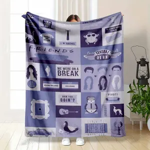 Funny Friends TV Show Blanket Purple Door Frame Collage Print Soft Flannel Fleece Throw We Were On A Break Central Perk Pattern Gift For Best Friend Fan