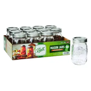 Ball Regular Mouth 16oz Pint Mason Jars with Lids & Bands 12 Count for Secure Storage & Ample Drink Capacity