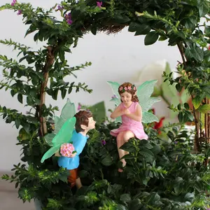 2pcs Valentine's Day Magical Fairy Garden Decorations, Fluorescent Wings, Luminous, Pure Love, Wedding Decoration, Resin Material, Cute Style