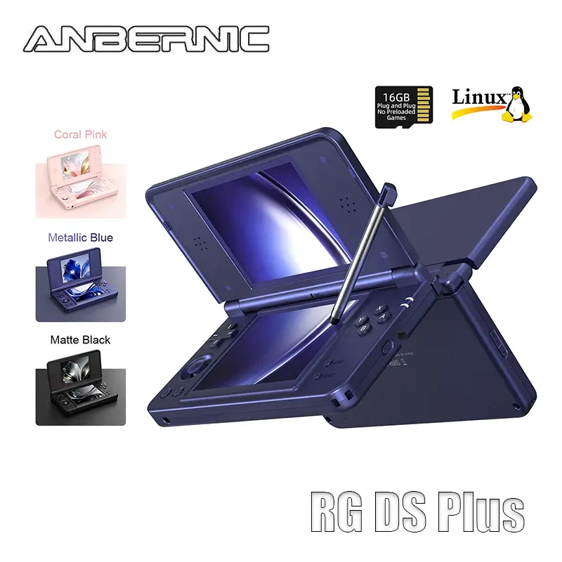 ANBERNIC RG DS Plus Retro Handheld Game Console Dual Screen RGDSPlus 4.3 Inch IPS RK3568 Linux 1GB RAM 16GB TF WiFi Bluetooth 4000mAh Christmas Gift