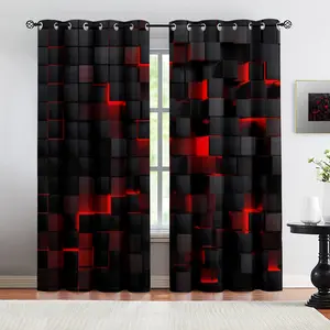Block black background print pattern, 2 curtain sets, suitable for living room, balcony, and bedroom windows, perfect for home, seasonal, holiday room decoration, Privacy Grommet Curtains