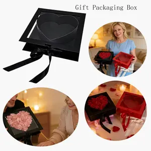 Single Heart-Shaped Gift Box, Mother's Day Gift Box, Filler Packaging Box with Window, Jewelry Packaging Box, Flower Box for Floral Arrangement
