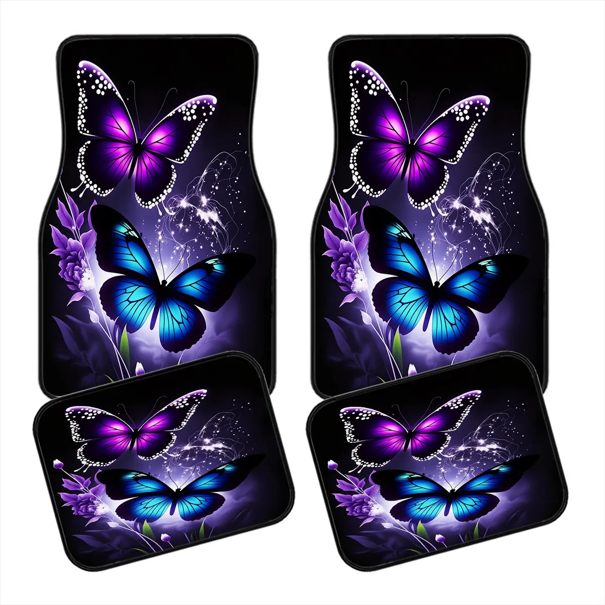 4pcs Dreamy Butterfly Automotive Floor Mats, Non-Slip Polyester, Durable Absorbent, Easy to Clean, Suitable for Trucks Vans Suvs, Car Interior Accessory, Truck Accessories, Car Mats Set