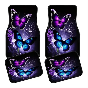 4pcs Dreamy Butterfly Car Floor Mats, Non-Slip Polyester, Durable Absorbent, Easy to Clean, Suitable for Trucks Vans Suvs, Car Interior Accessory, Truck Accessories, Car Mats Set