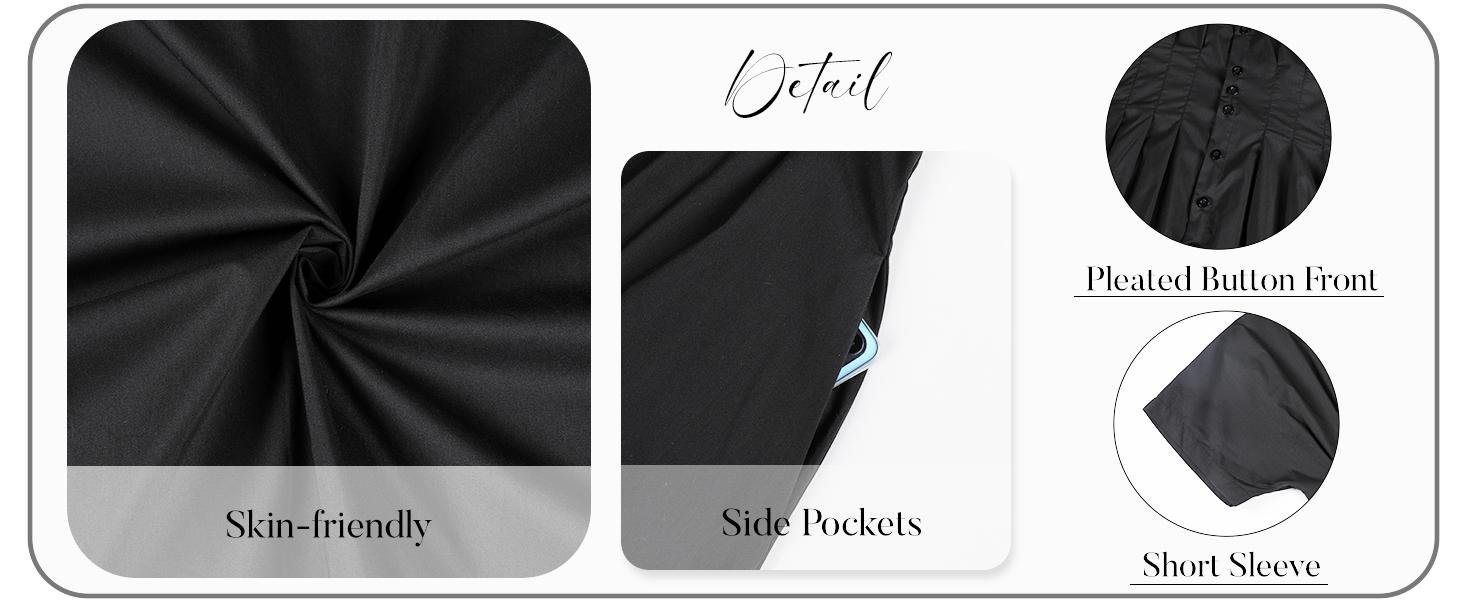 Yeokou Women's Button-Down Shirt Dress - Short-Sleeve, Loose, Pleated Maxi Sundress with Pockets, Basic Casual Wear for Summer, Women's Clothes