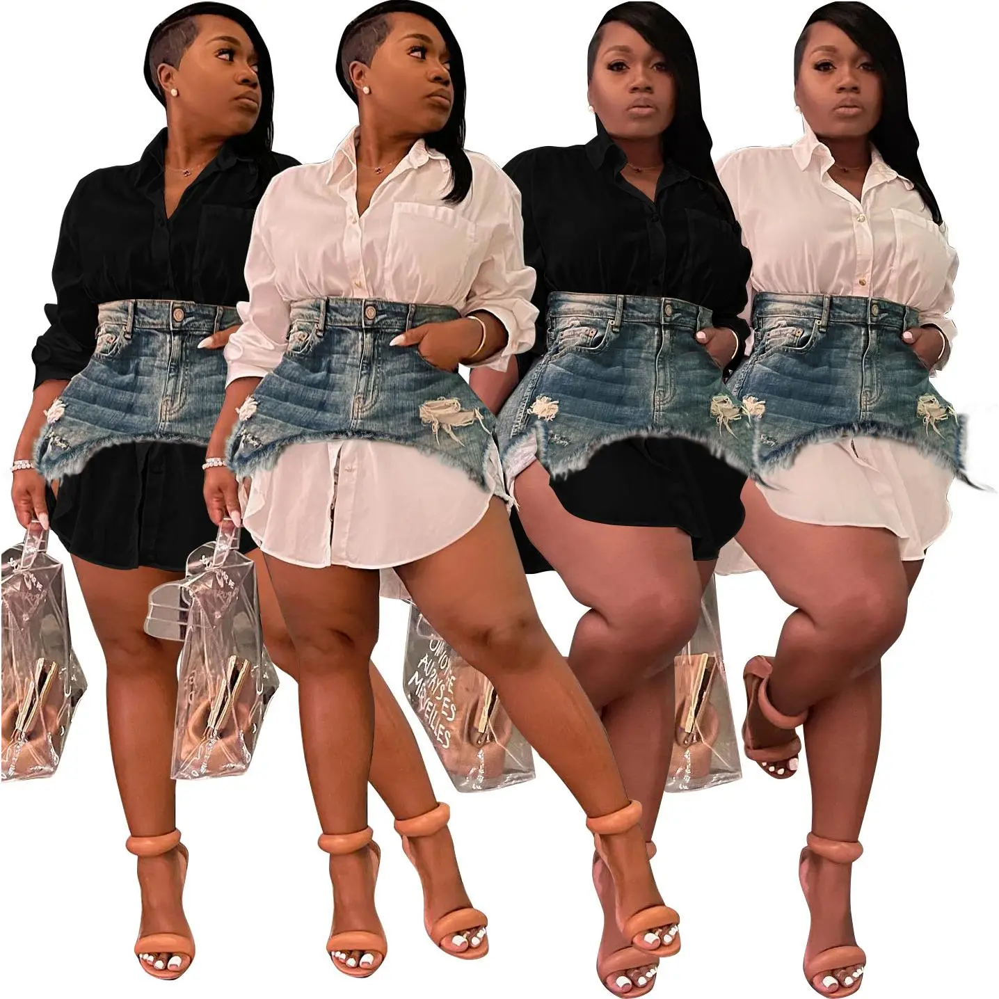 Spring Denim Dress Fashion Slim Fit Cute Dress Set