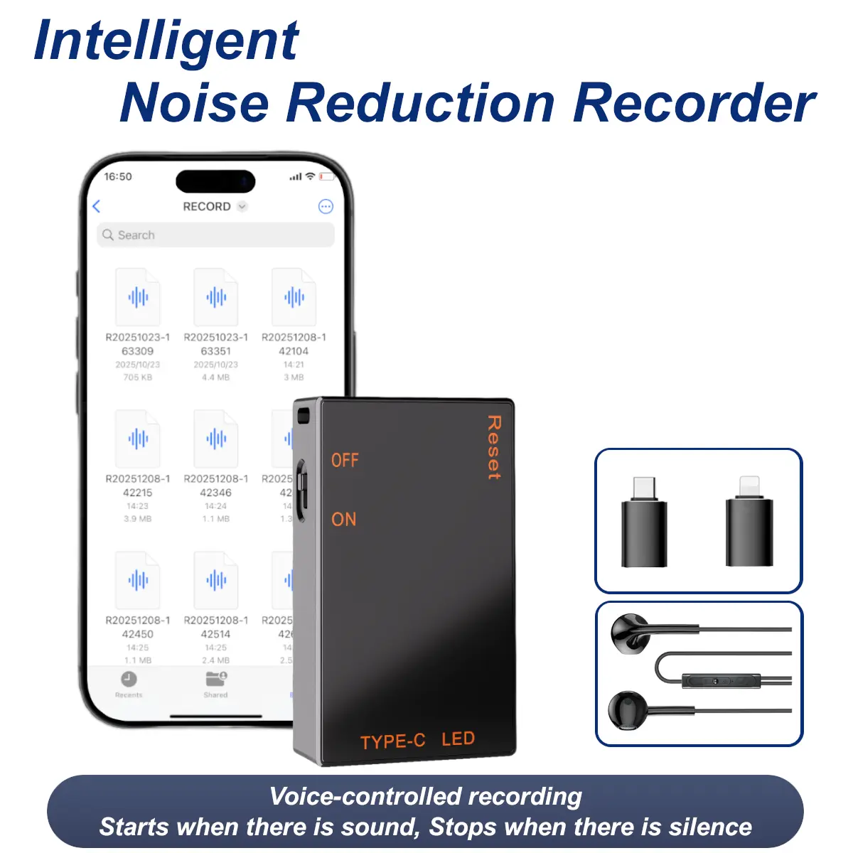Magnetic Voice Activated Digital Recorder- AI-Intelligent Triple Noise Reduction, Audio Recorder for Lectures, Meetings & Interviews with Adjustable Recording and USB,MP3 Player 1536 Kbps 3D HD Stereo Travel Gadgets
